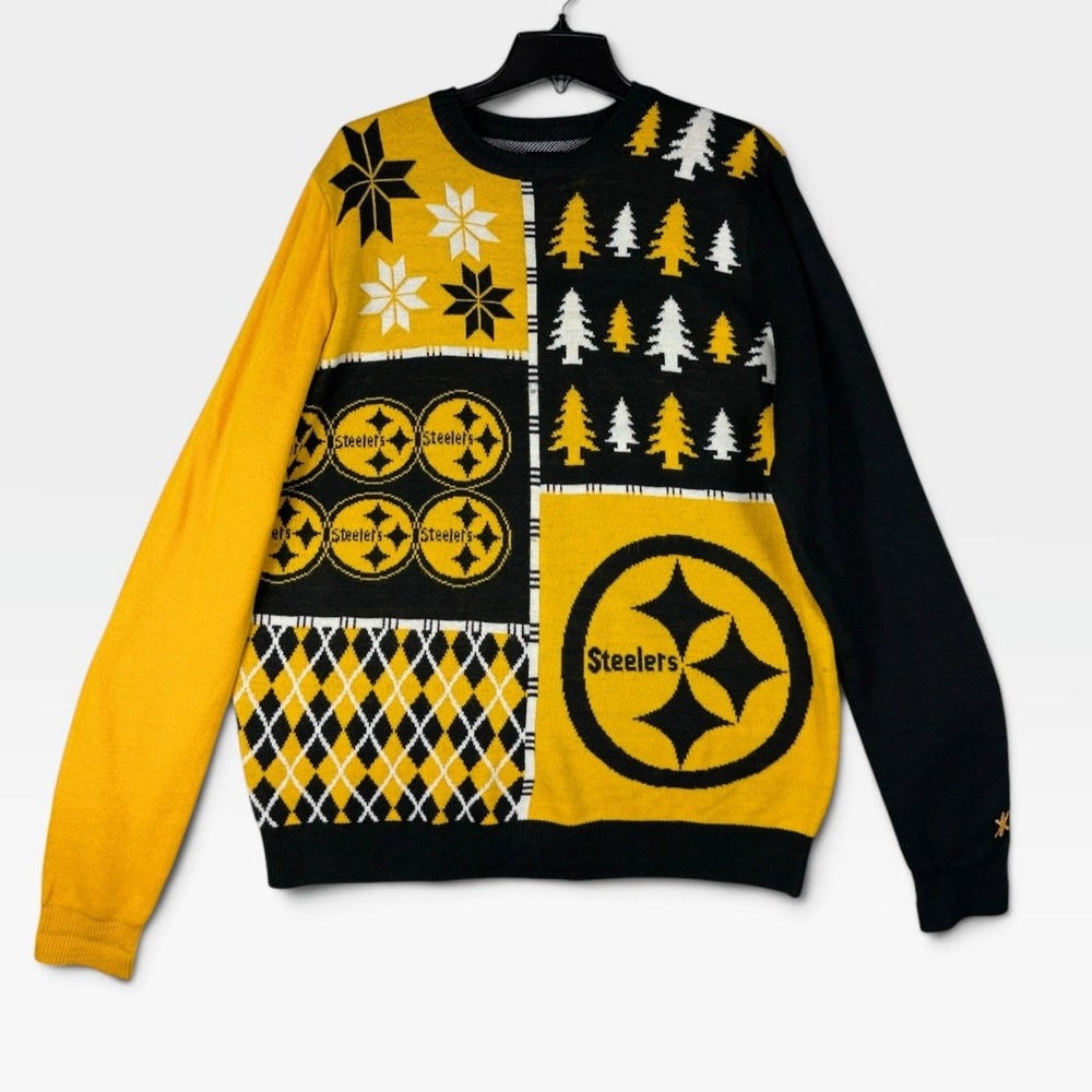 NFL Team Apparel Pittsburgh Steelers Ugly Christmas Sweater Mens XL Black Yellow